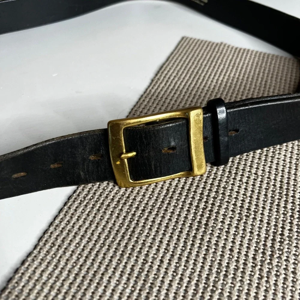 Bath Leather Goods Black Leather Belt Solid Brass Buckle Handmade in England